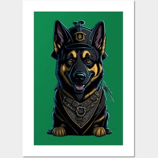 Cartoonish German Shepherd Pirate Posters and Art